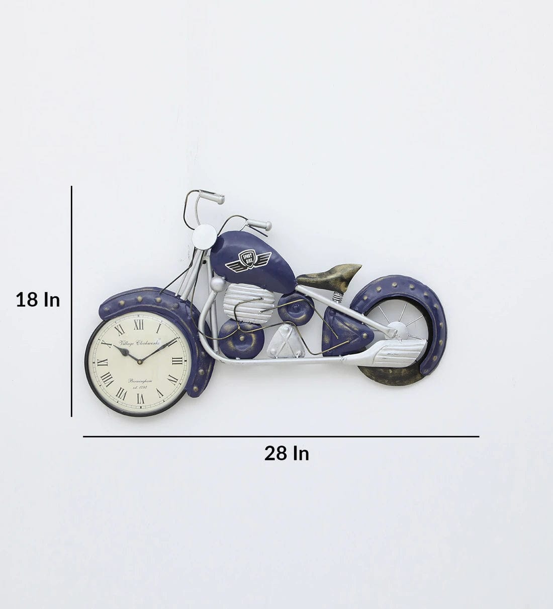 Handmade Blue Metal Bullet Bilke Wall Hanging Clock,