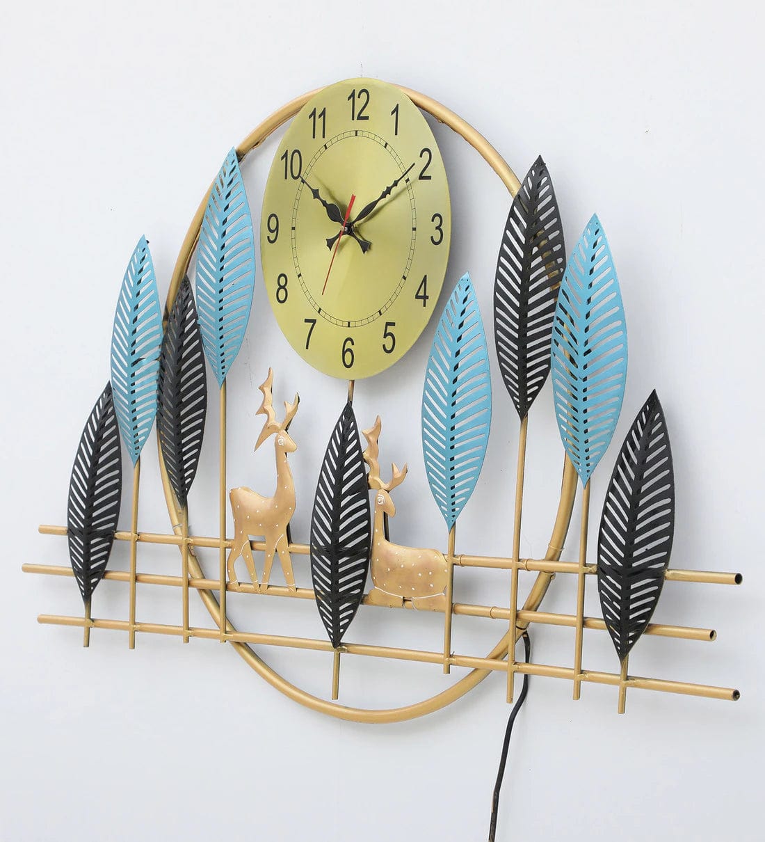 Handmade Blue Metal Deer Wall Hanging Clock,