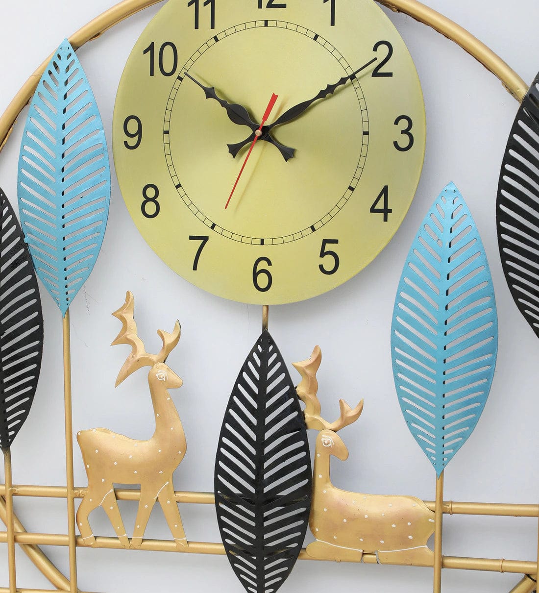 Handmade Blue Metal Deer Wall Hanging Clock,