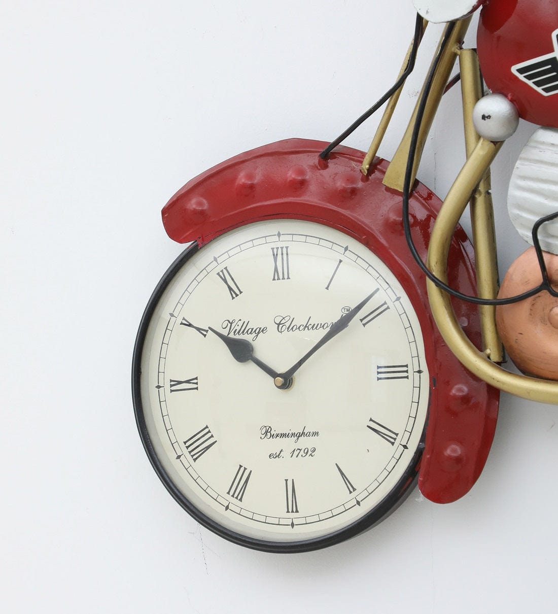 Handmade Maroon Metal Bullet Bilke Wall Hanging Clock,