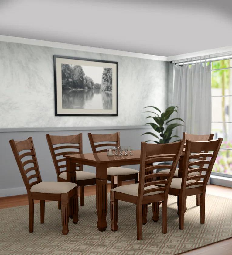Solid Wood 6 Seater Dining Set in RT Medium Brown Finish - Ouch Cart