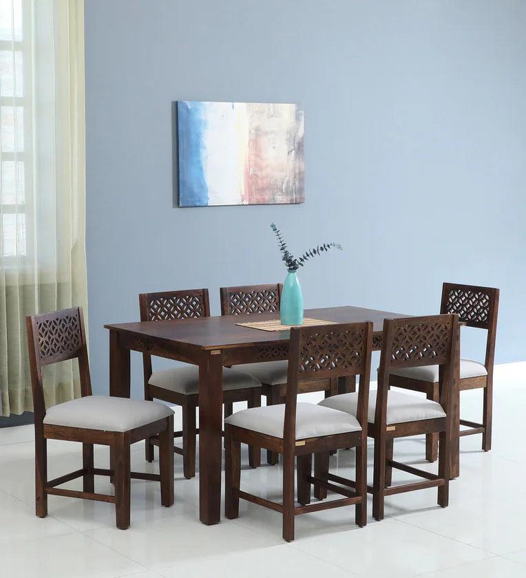 Sheesham Wood 6 Seater Dining Set in Scratch Resistant Provincial Teak Finish - Ouch Cart