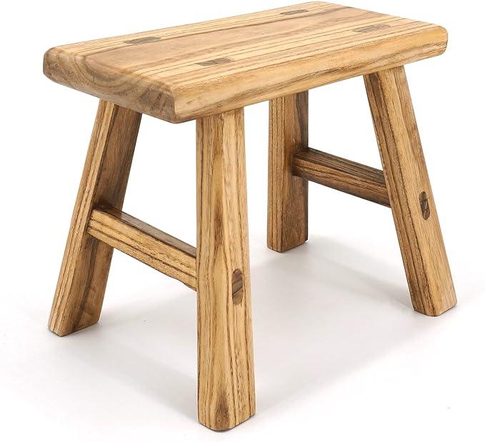 Solid Wood Stool Milking Stool 10" Height Wooden Step Stool Simple Wooden Viking Stool (12" Long 6" Wide) - Ouch Cart