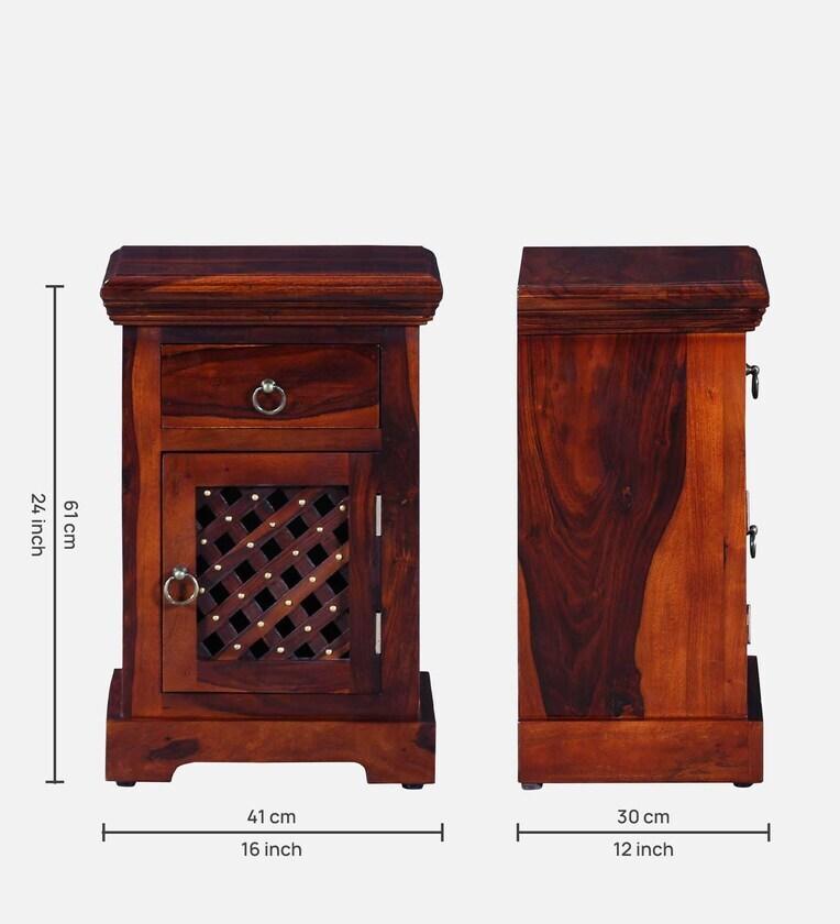 Sheesham Wood Lhs Bedside Table In Scratch Resistant Honey Oak Finish With Drawers - Ouch Cart