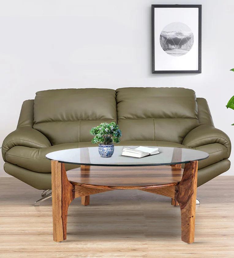 Sheesham Wood Coffee Table In Natural Teak Colour - Ouch Cart