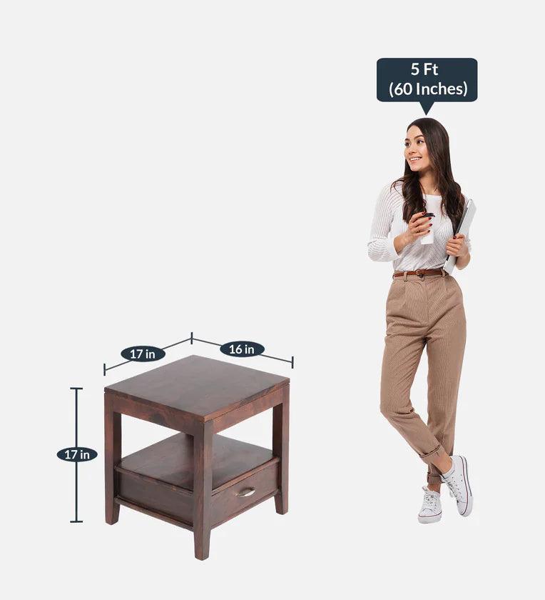 One Sheesham Wood Bedside Table in Walnut Finish with Drawer - Ouch Cart