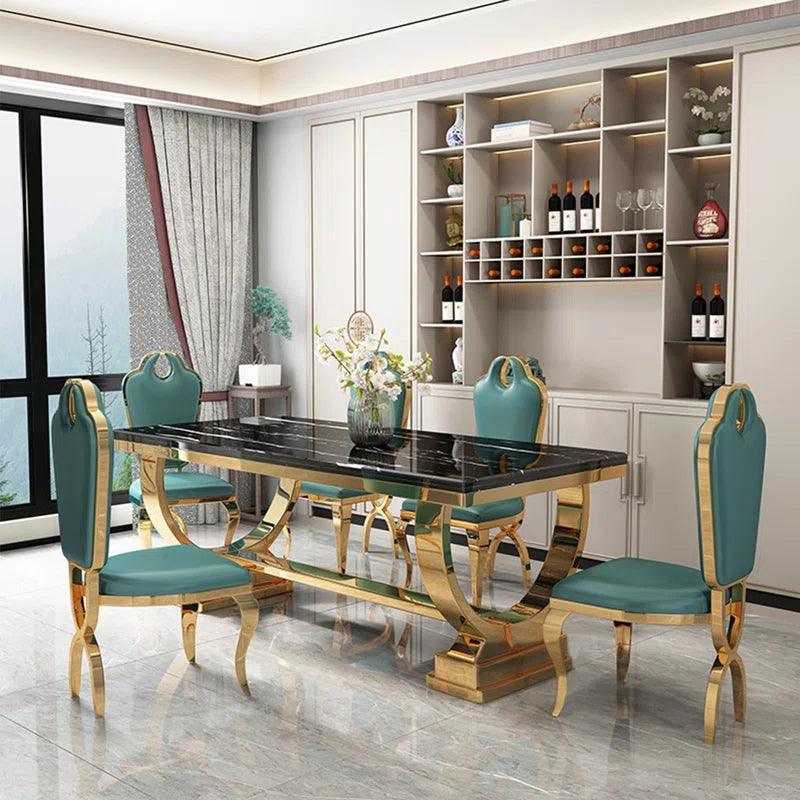 Steel Dining Table And Chair Set. 7 - Piece Faux Marble Top Trestle Dining Set - Ouch Cart