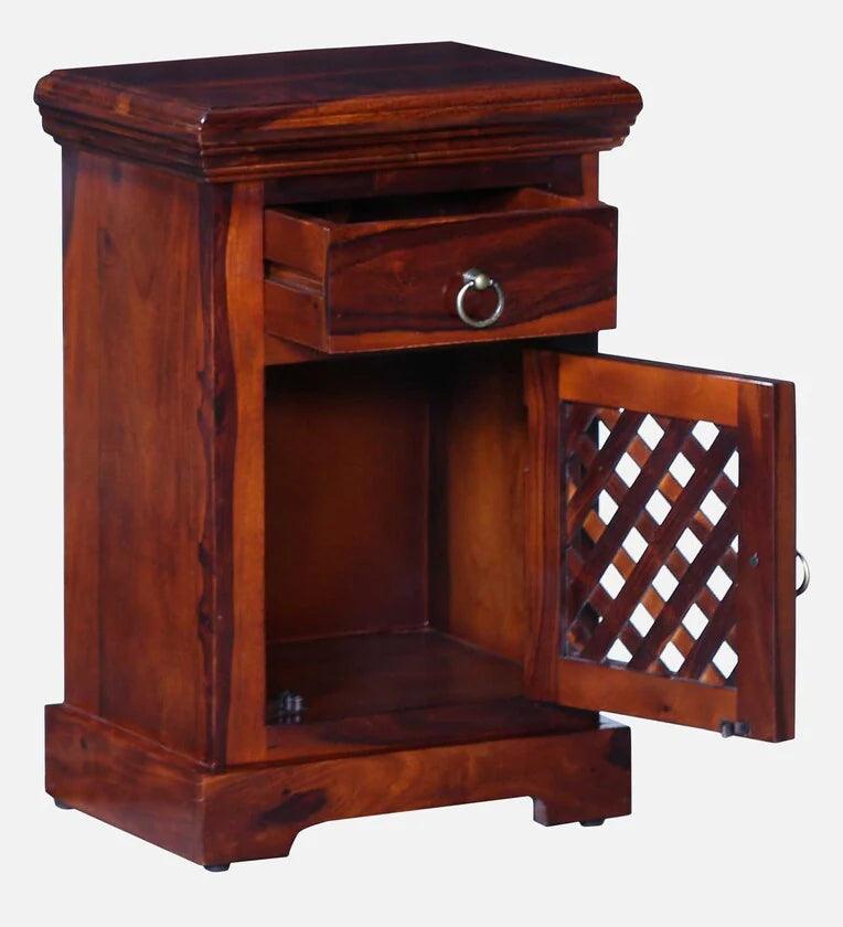 Sheesham Wood Lhs Bedside Table In Scratch Resistant Honey Oak Finish With Drawers - Ouch Cart