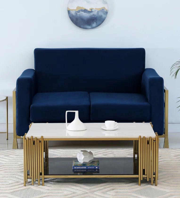 Metal Coffee Table In Golden Finish With Porcelain Top - Ouch Cart