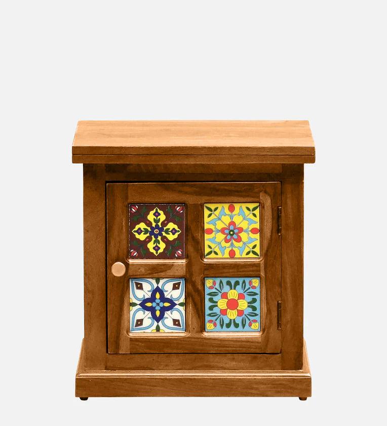 Sheesham Wood Bedside Table (Rhs Door) In Rustic Teak Finish - Ouch Cart