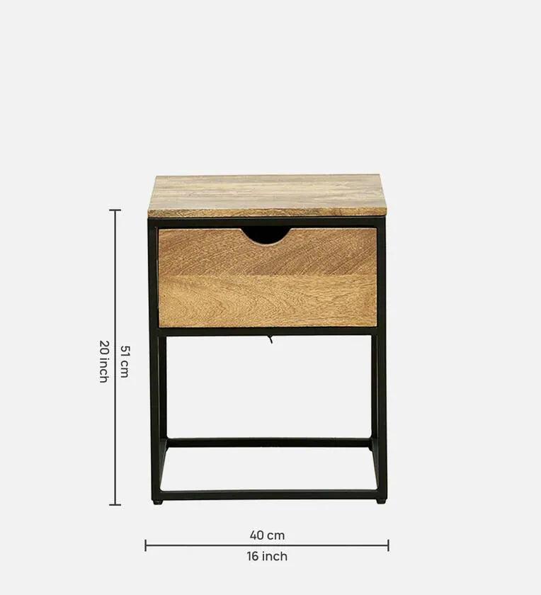 Metal Bedside Table In Natural Finish With Drawer - Ouch Cart
