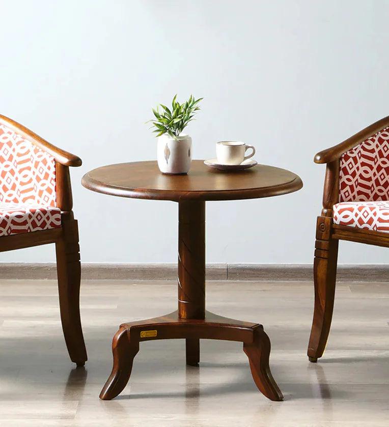 Sheesham Wood Round Coffee Table in Scratch Resistant Rustic Teak Finish - Ouch Cart