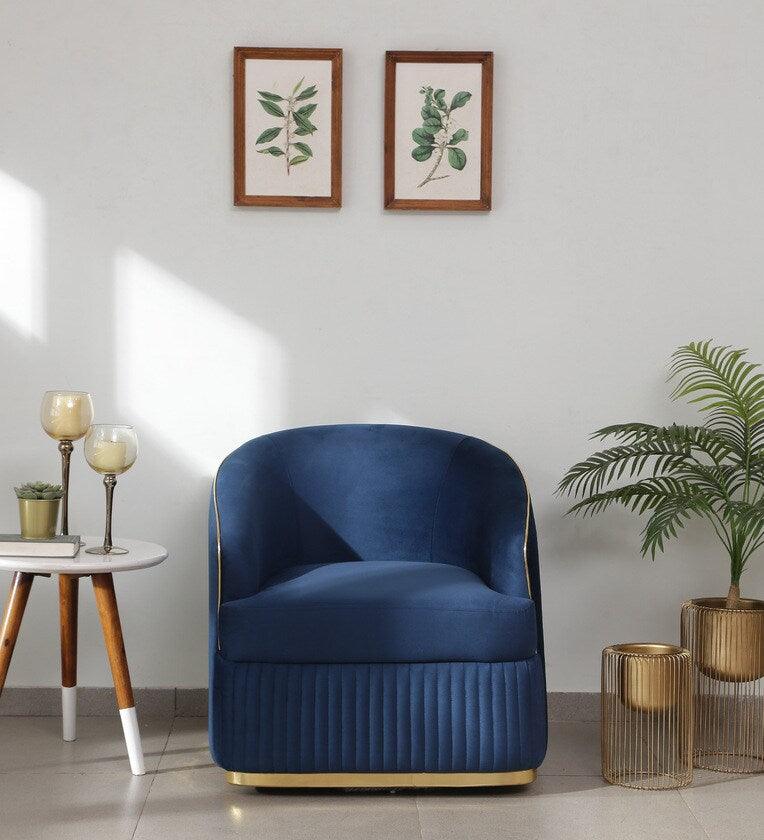 Velvet 1 Seater Sofa In Blue Colour - Ouch Cart