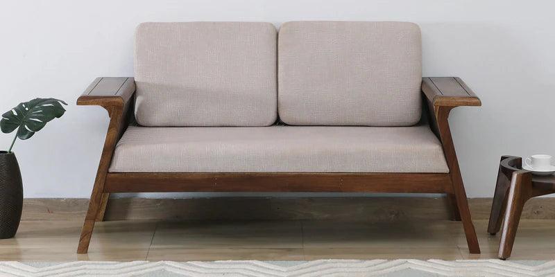 Sheesham Wood 2 Seater Sofa In Scratch Resistant Beige & Provincial Teak Finish - Ouch Cart