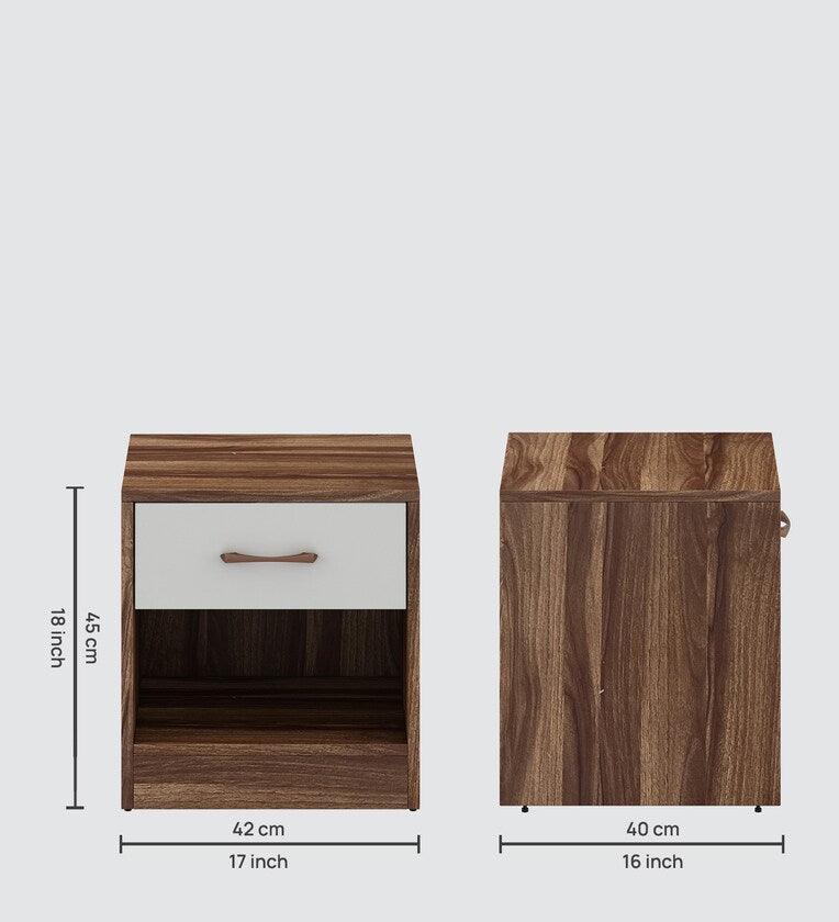 Bedside Table in Frosty White & Antique Oak Finish with Drawer - Ouch Cart