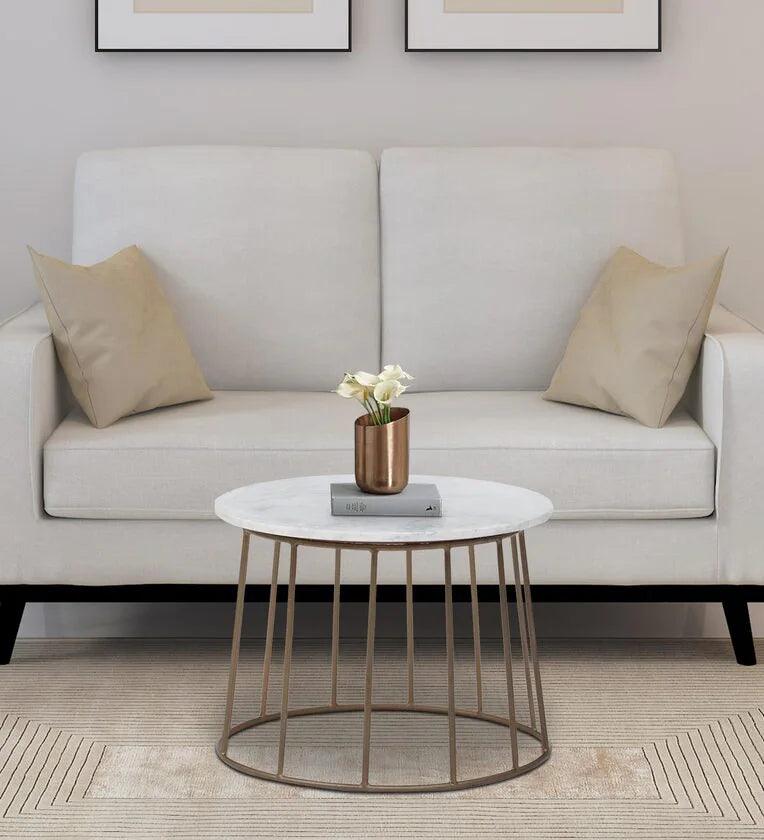 Metal Round Coffee Table In Brass Finish With Marble Top - Ouch Cart