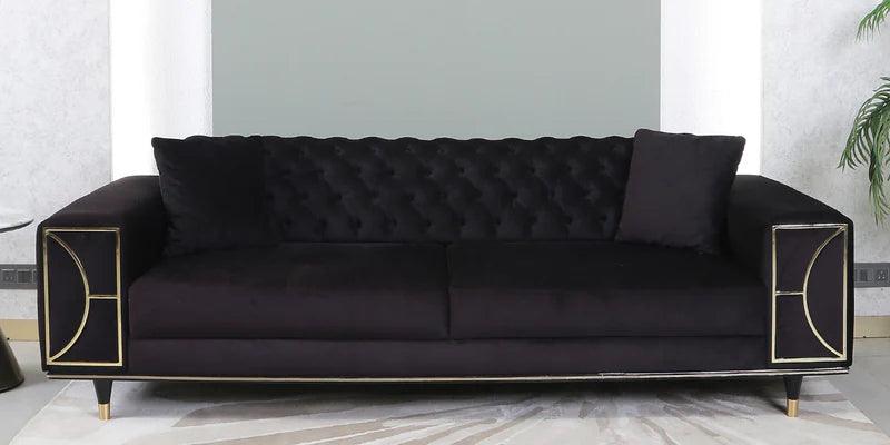 Velvet 3 Seater Sofa In Black Colour with Adjustable Back rest - Ouch Cart