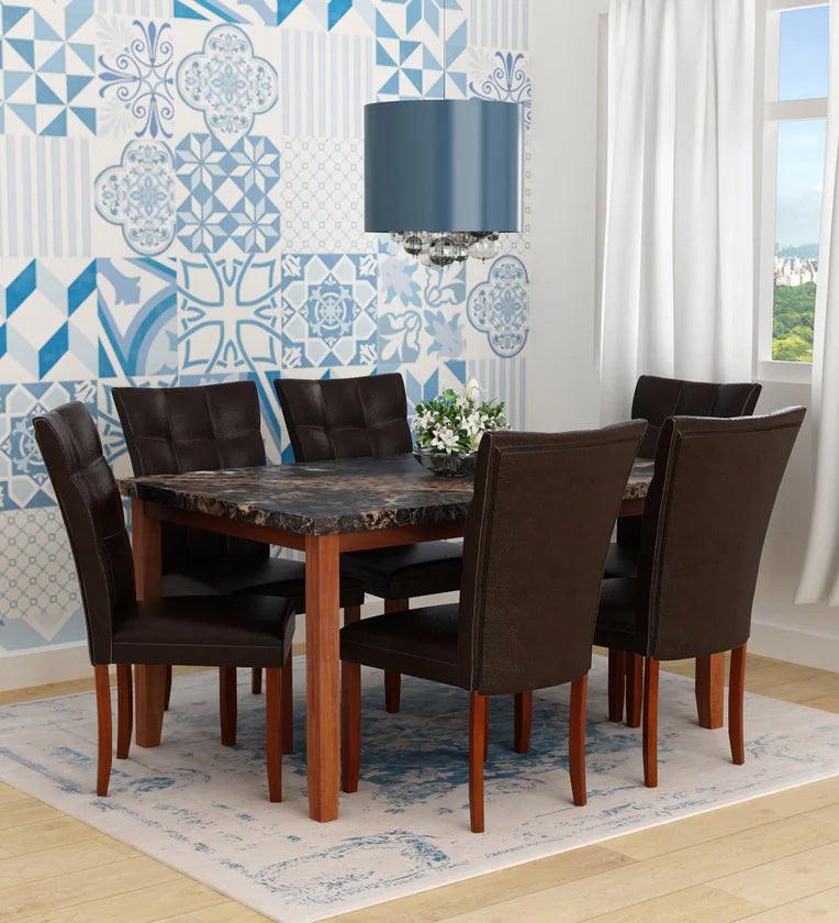 Solidwood 6 Seater Dining Set in Walnut Finish - Ouch Cart