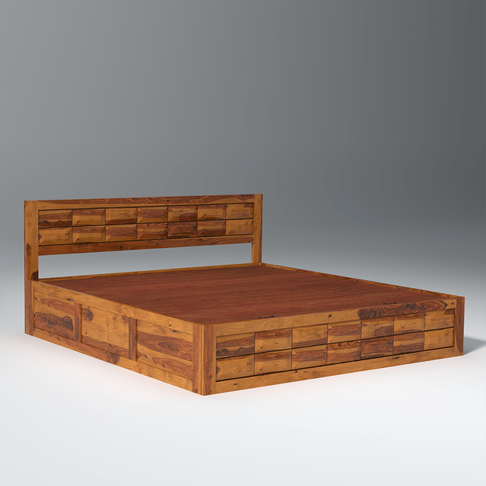 Arcadia Sheesham Wood Storage Hydraulic Bed In Light Honey - Ouch Cart