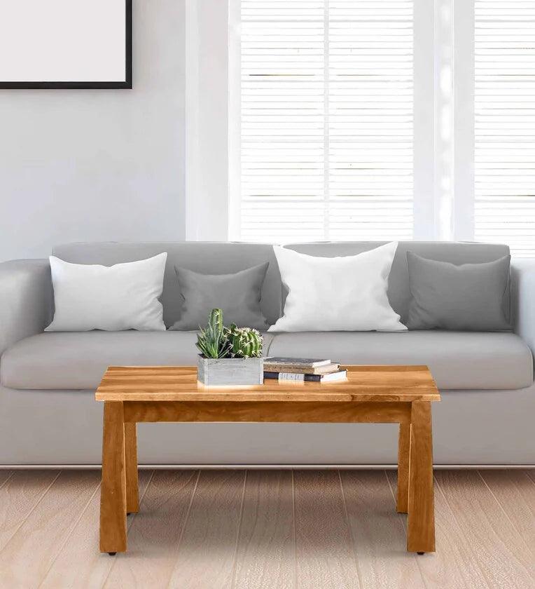 Sheesham Wood Coffee Table In Rustic Teak Finish - Ouch Cart