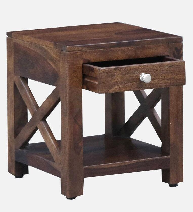 Sheesham Wood Bedside Table In Provincial Teak Finish With Drawer - Ouch Cart