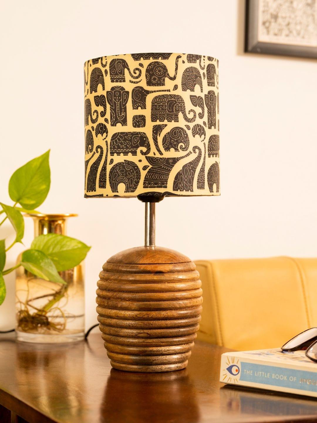 Stripped Brown Lamp with Black Elephant multicolor shade - Ouch Cart