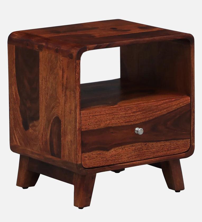 Solid Wood Bedside Table In Scratch Resistant Honey Oak Finish With Drawer - Ouch Cart
