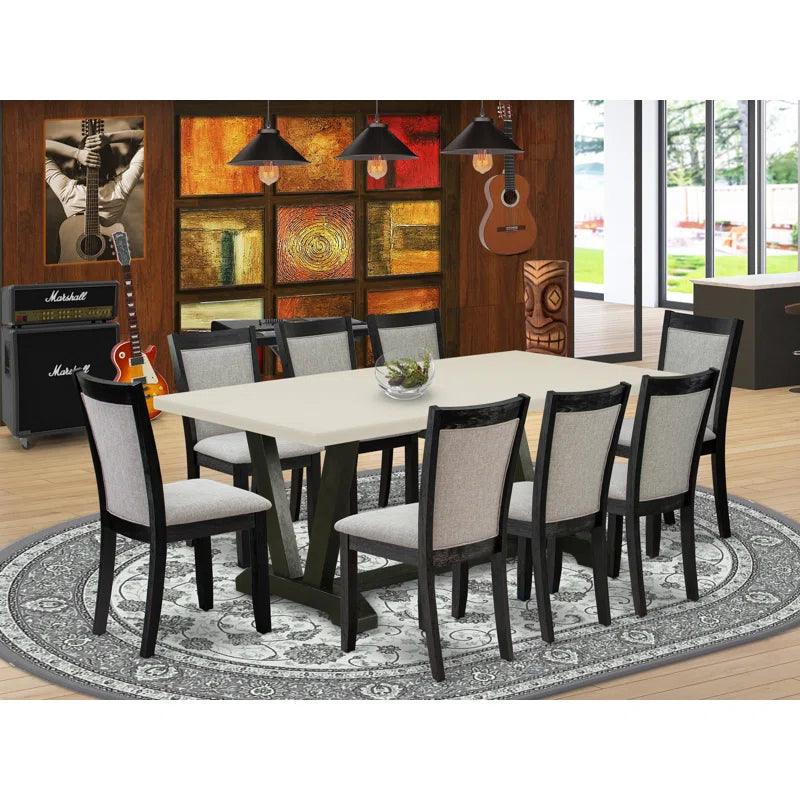 A Dining Table and Linen Fabric Dining Room Chairs with High Back - Ouch Cart