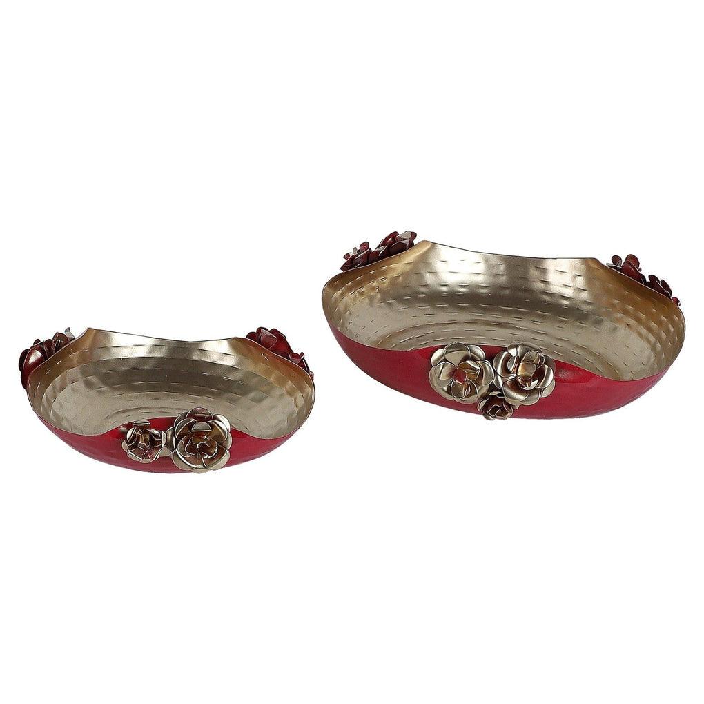 RED FLOERAL DESIGN TEALIGHT URLI | SET OF 2 - Ouch Cart