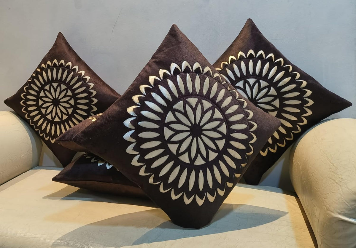 Floral Cushion Covers Set of 5, 16 x 16 Inch Velvet Square Covers for Sofa & Bedroom OUCH CART