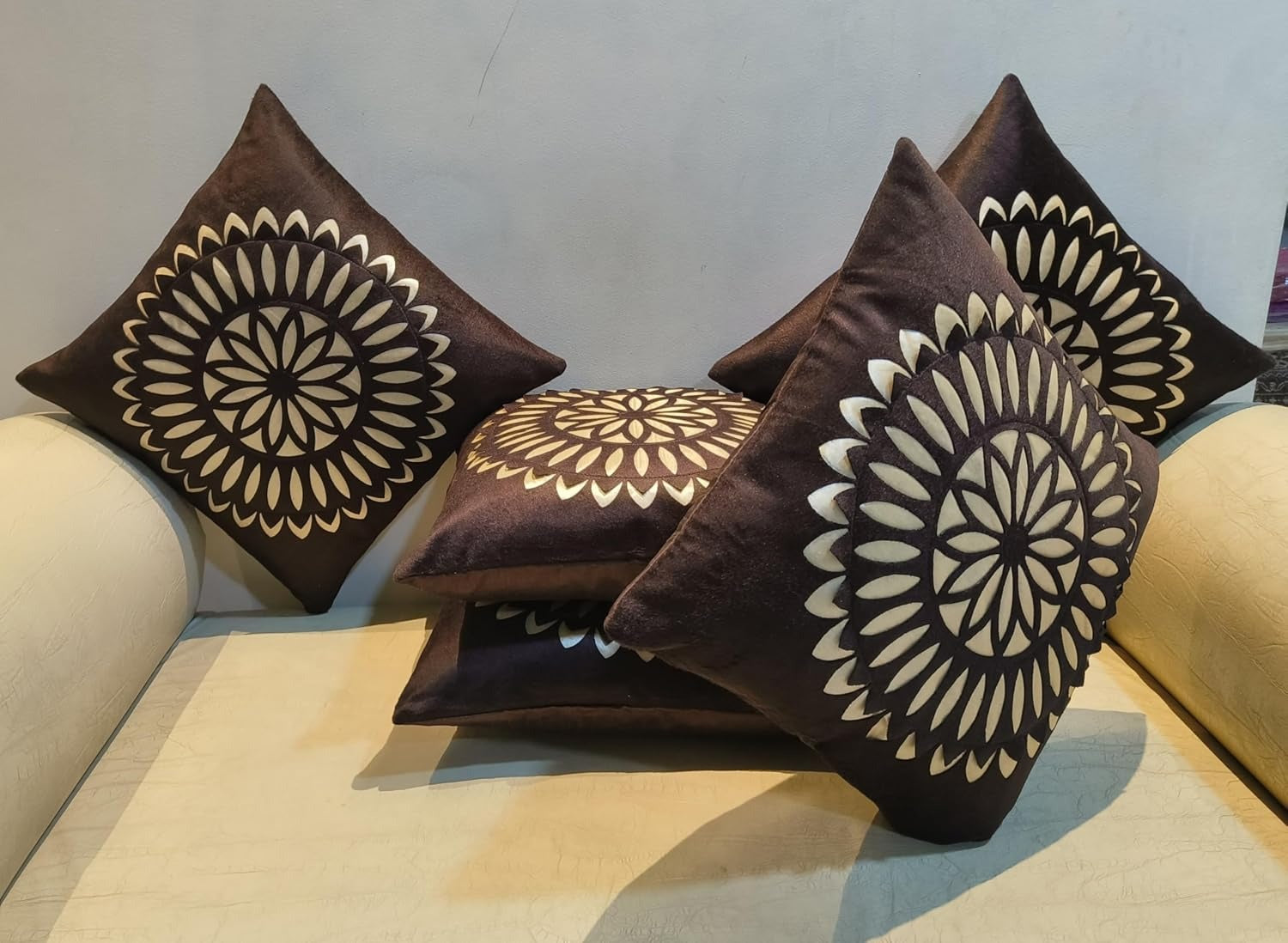 Floral Cushion Covers Set of 5, 16 x 16 Inch Velvet Square Covers for Sofa & Bedroom