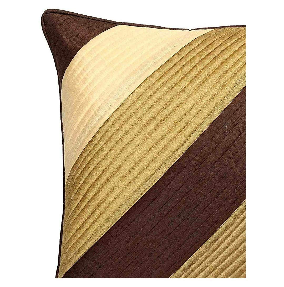 Classic Brown & Gold Silk Cushion Covers 16 x 16 Inch, Striped Design, Set of 5 OUCH CART
