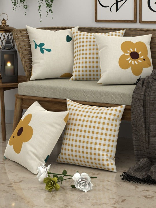 Floral Cotton Blend Cushion Covers, 16 x 16 Inch, Set of 5 OUCH CART