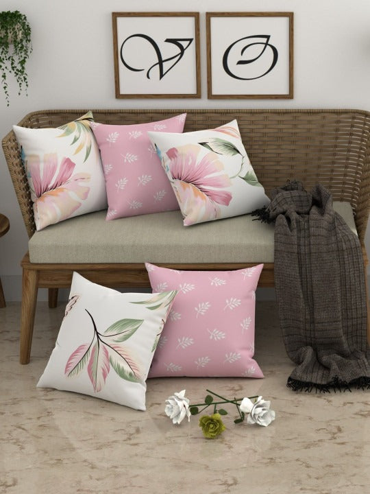 Mix & Match Floral Cushion Covers, Cotton Blend, 16 x 16 Inch, Set of 5 OUCH CART