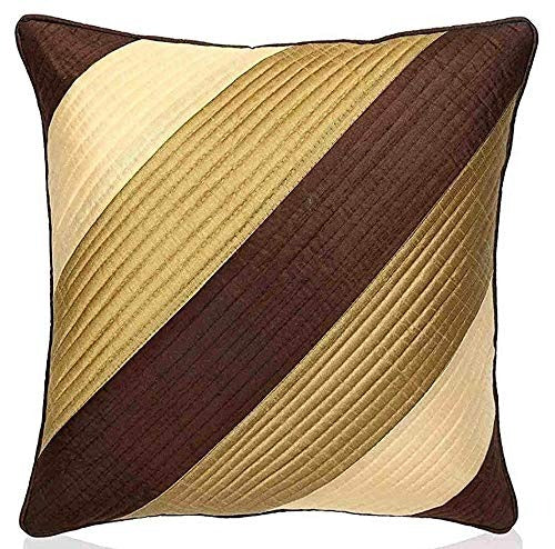 Classic Brown & Gold Silk Cushion Covers 16 x 16 Inch, Striped Design, Set of 5 OUCH CART