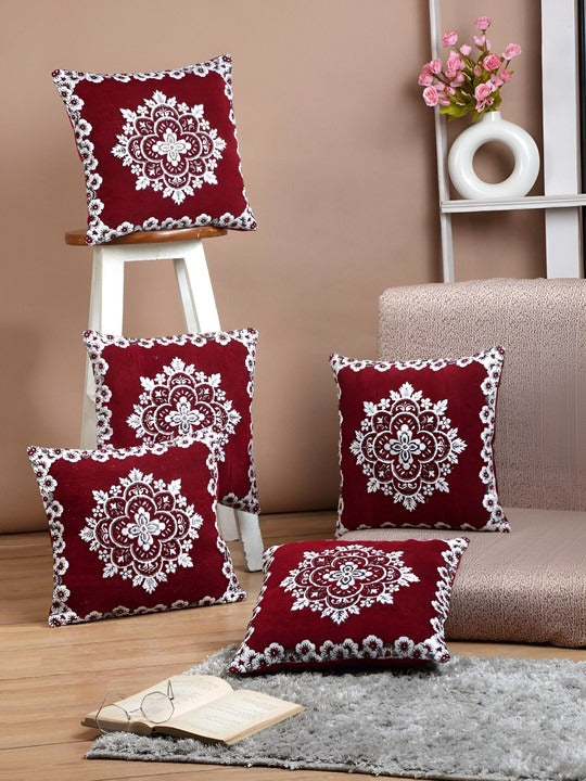 Maroon Embroidered Cushion Covers – Elegant Floral Design