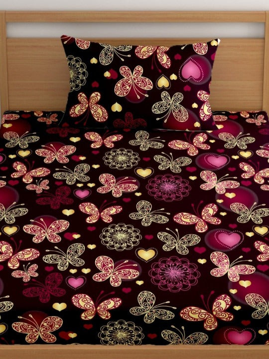Single Bed Cotton Bedsheet with 1 Pillow Cover | 210 Thread Count | Superfine Soft Fabric | Conversational Print | Flat Bedsheet for Adults | Summer Bedding | Single Size OUCH CART