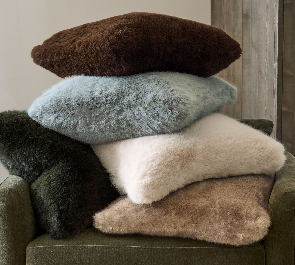 Fur Cushion Covers in Neutral Colours, Square Self-Design, Set of 5 OUCH CART