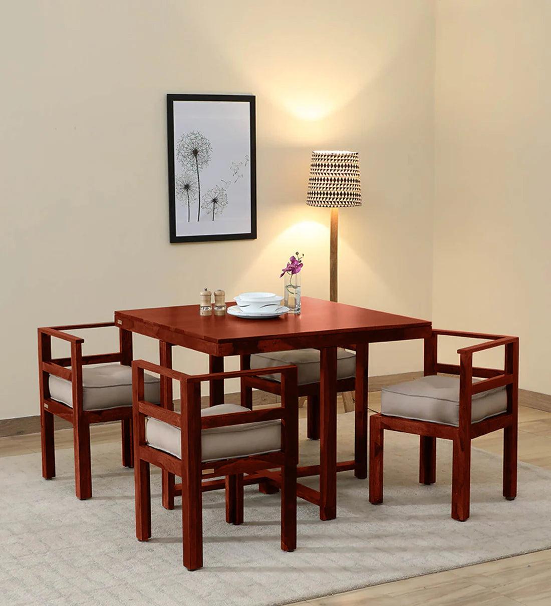 Sheesham Wood 4 Seater Dining Set In Scratch Resistant Honey Oak Finish - Ouch Cart