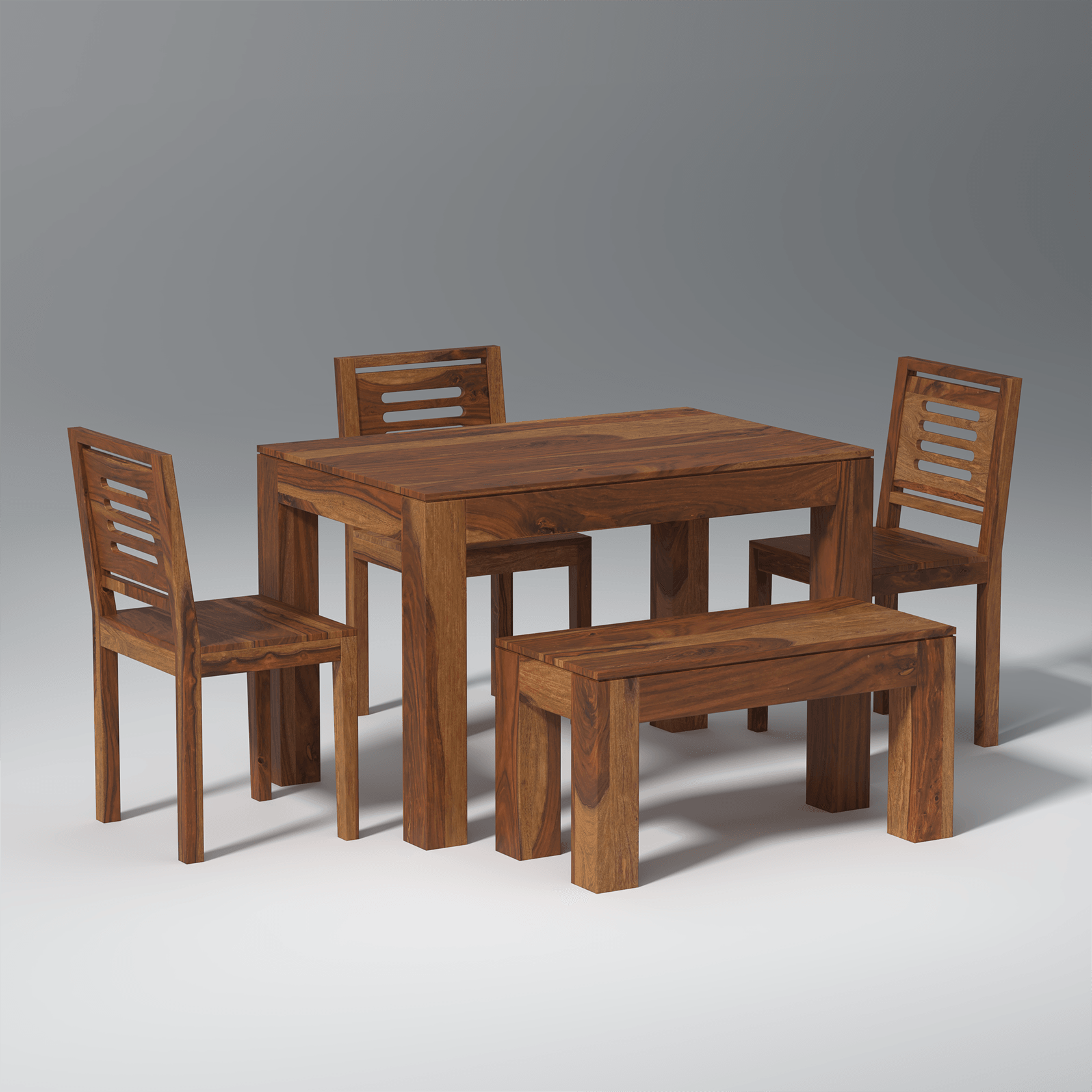 Mauro Sheesham Wood Dining Table Set In Light Honey Finish - Ouch Cart
