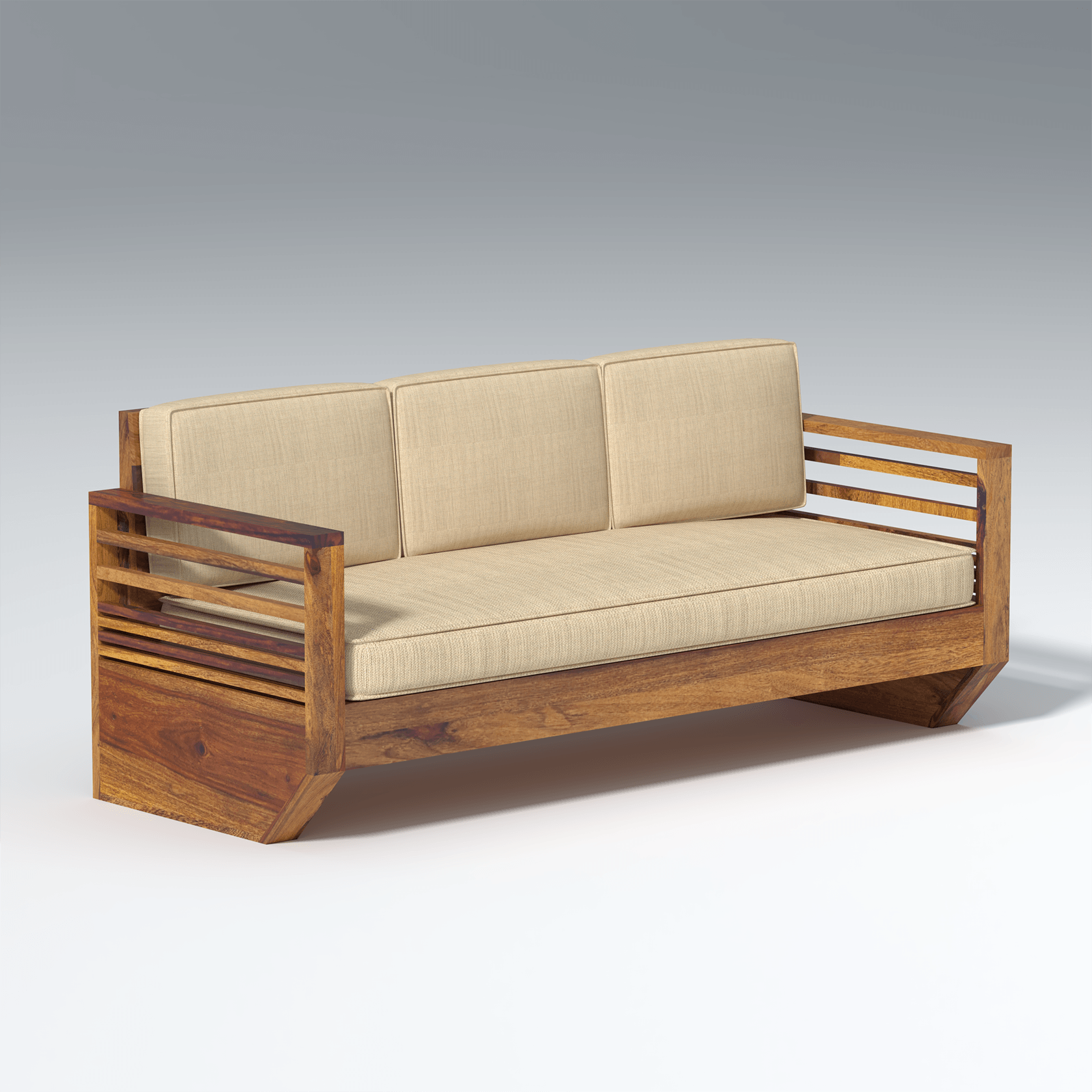 Plushify Sheesham Wood Sofa In Light Honey - Ouch Cart