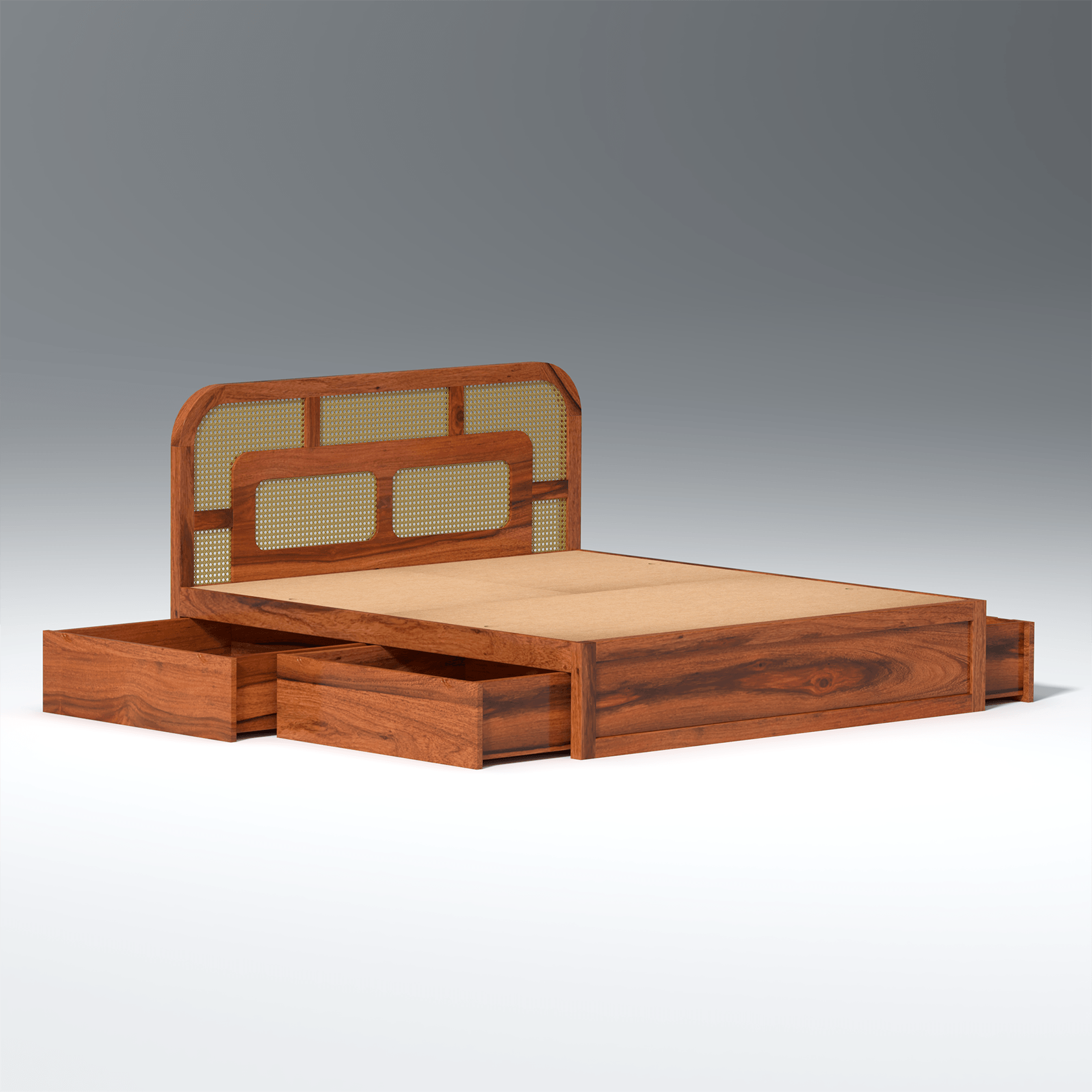 Zenitha Sheesham Wood Bed with Box Storage in Maharani Colour - Ouch Cart