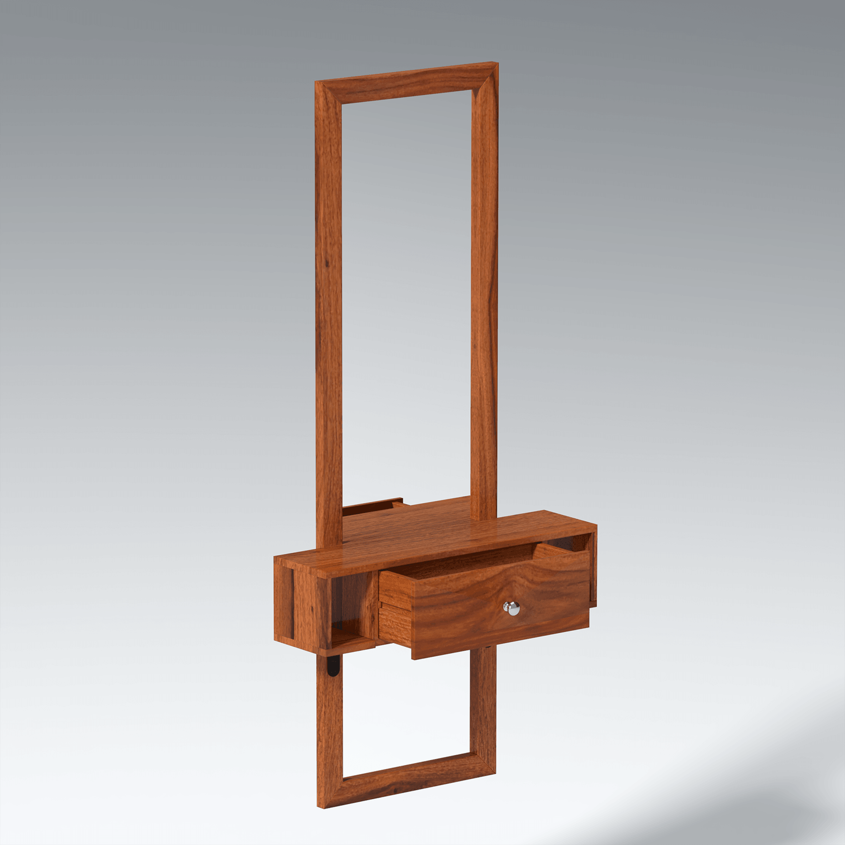 Glimm Sheesham Wood Wall Mount Dressing Table in Reddish Rosewood color - Ouch Cart