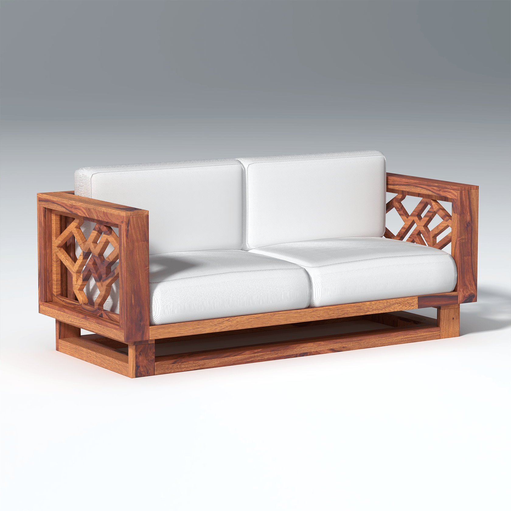 Cushy lounger Sheesham Wood Sofa In Reddish Walnut - Ouch Cart