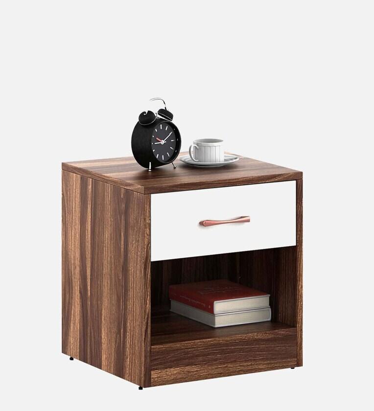 Bedside Table in Frosty White & Antique Oak Finish with Drawer - Ouch Cart