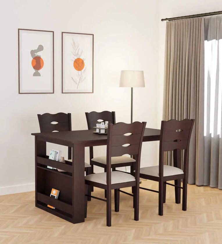 Solid Wood 4 Seater Dining Set In Wenge Finish - Ouch Cart