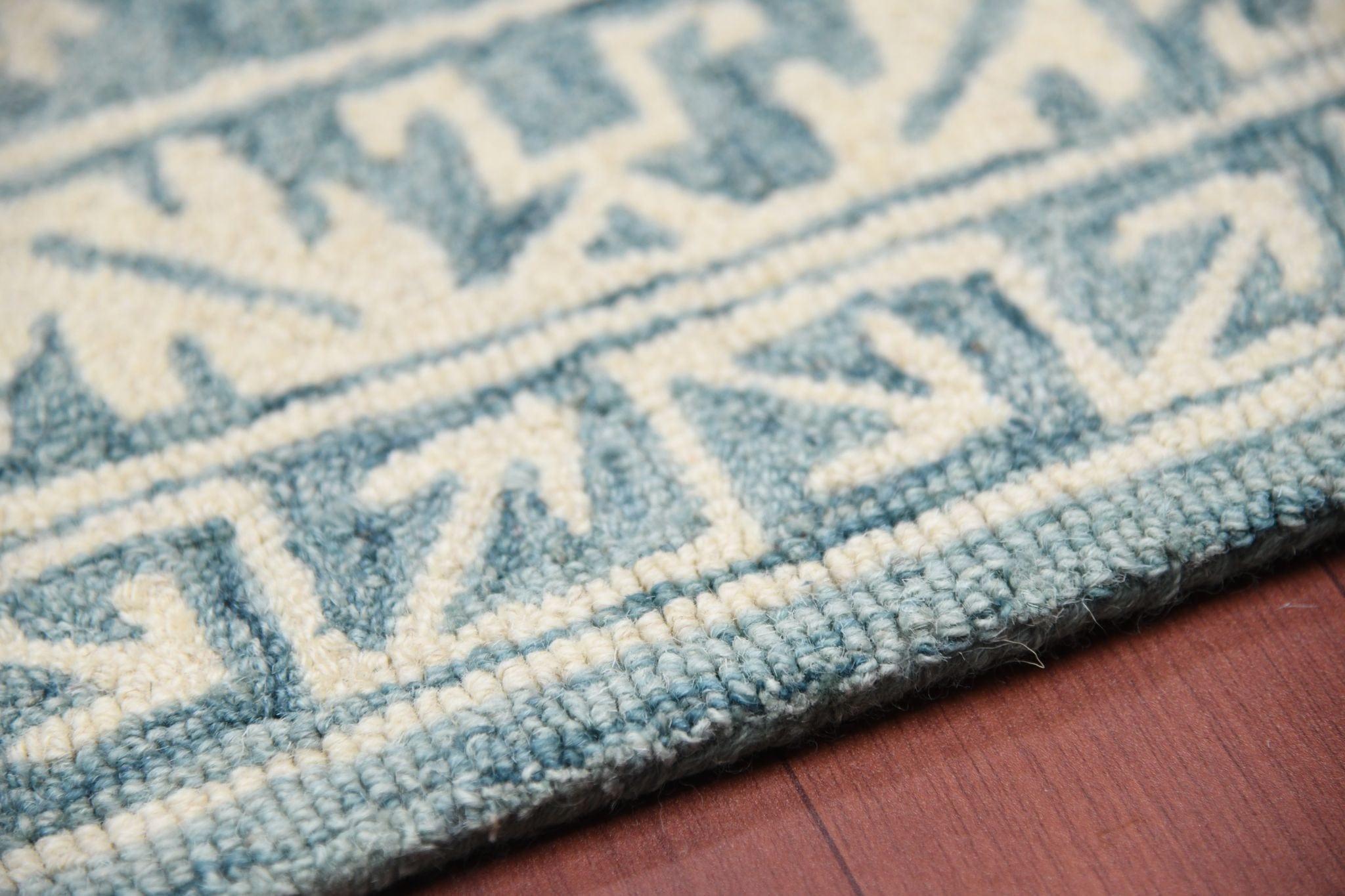 Teal Blaze Wool Boston 4x6 Feet Hand-Tufted Carpet - Rug - Ouch Cart