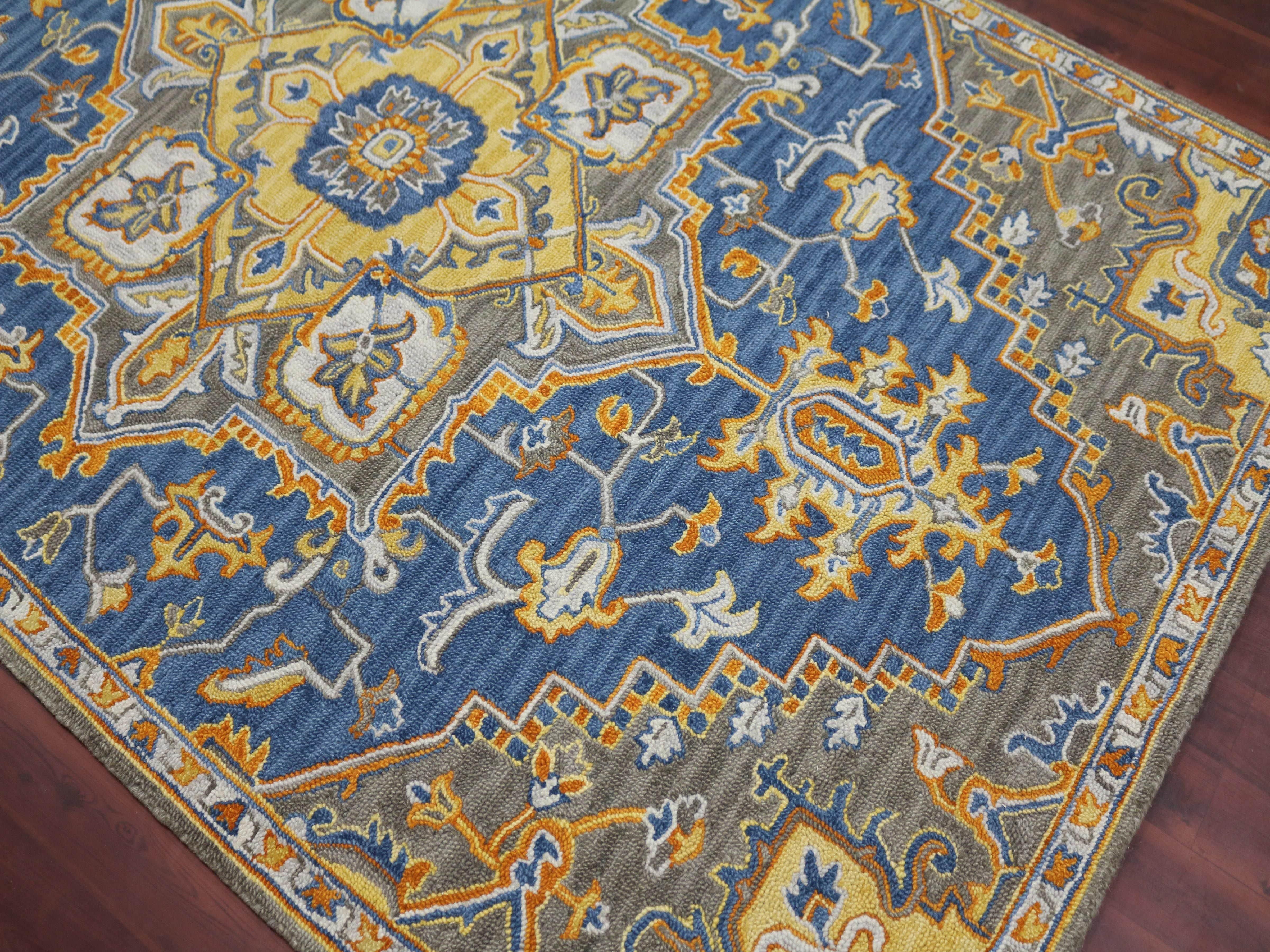 PASTEL BLUE Wool Boho 5X8 Feet Hand-Tufted Carpet - Rug - Ouch Cart