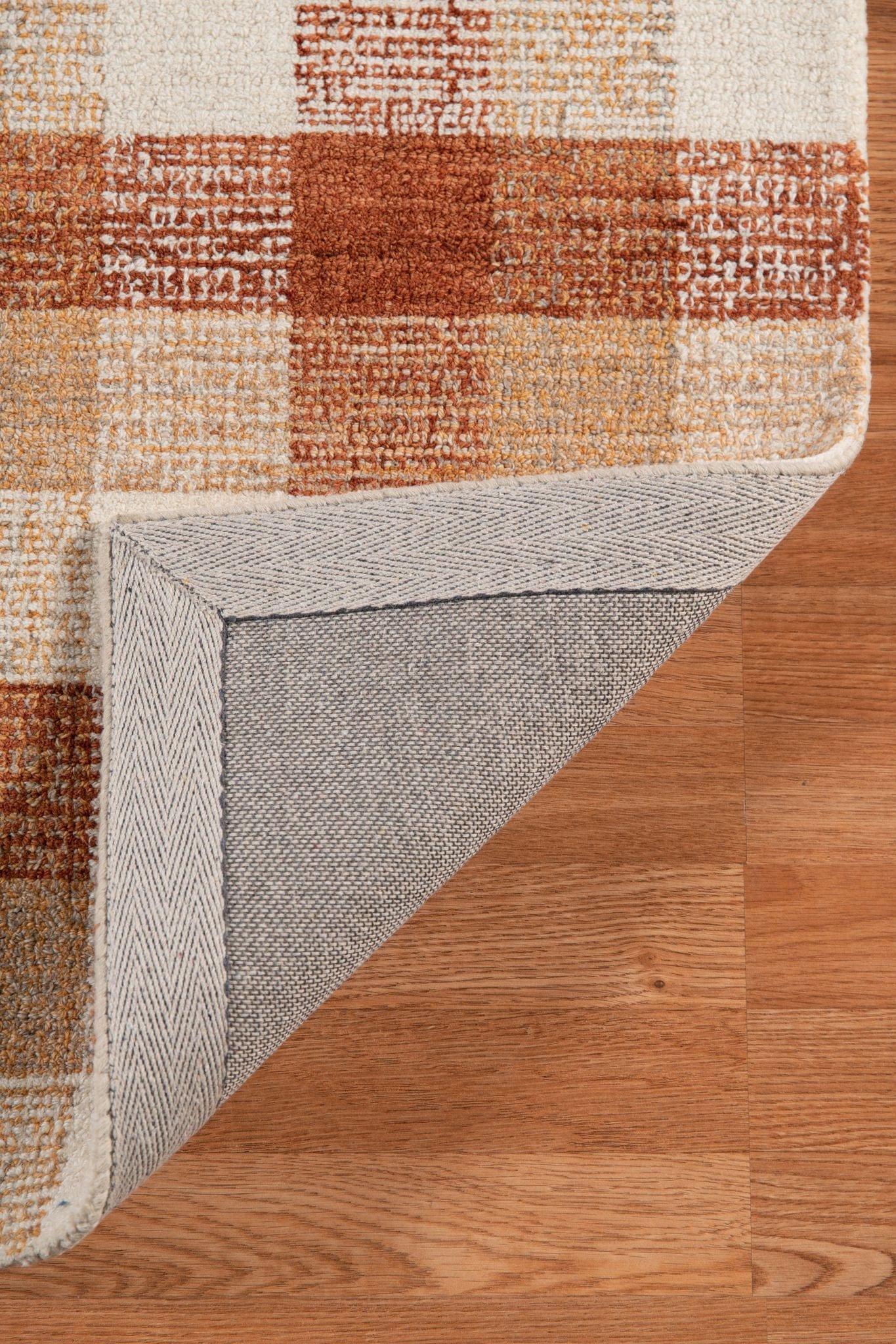 Orange Wool Tartan 8X10 Feet Hand-Tufted Carpet - Rug - Ouch Cart
