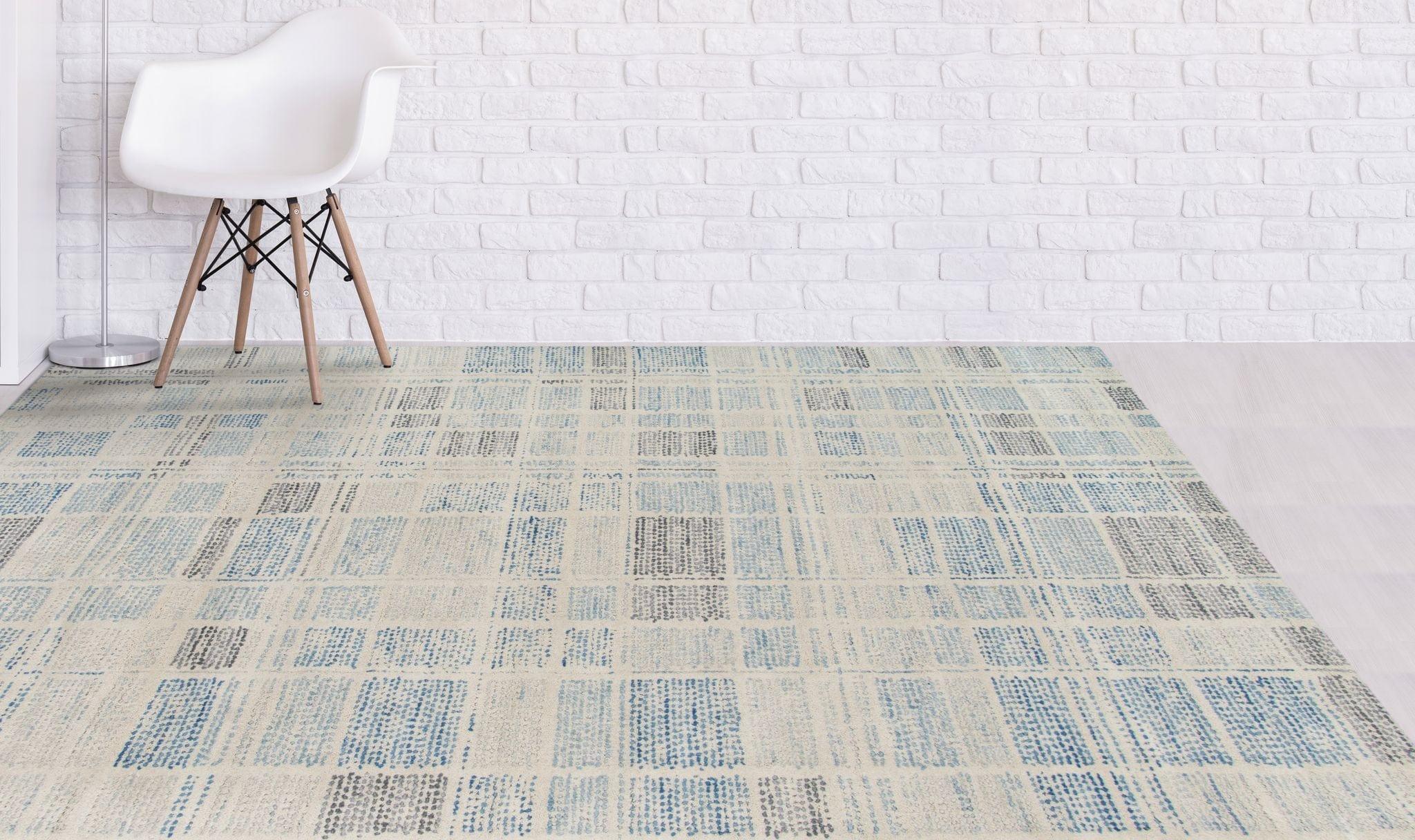 Dusk Blue Wool Vector 5x8 Feet Hand-Tufted Carpet - Rug - Ouch Cart